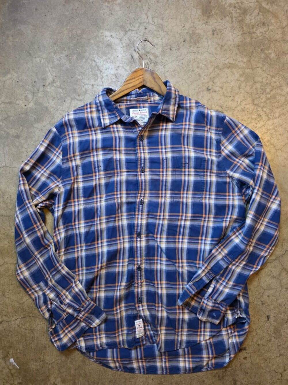 Lucky Brand Men’s Large Blue Yellow Plaid Shirt Button Up Long Sleeve